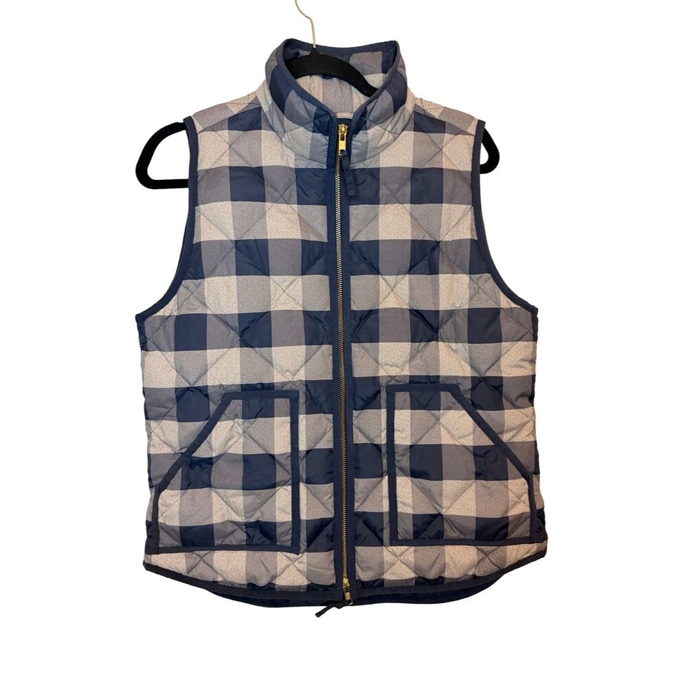 J. Crew Cozy Down Filled Quilted Puffer Vest Blue Buffalo Plaid Outdoor Mens M